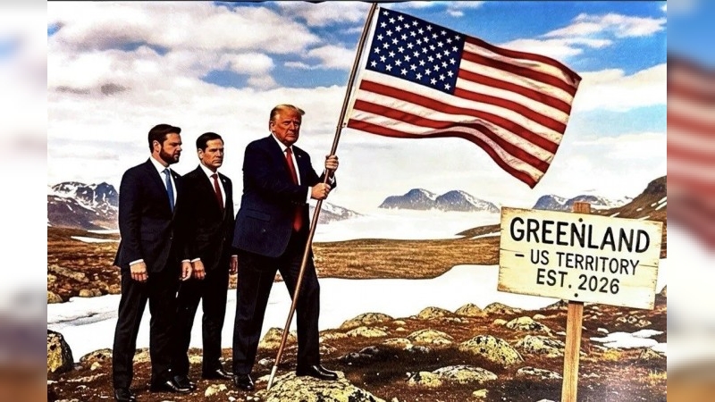 Trump publicó una imagen suya poniendo la bandera de Estados Unidos en Groenlandia