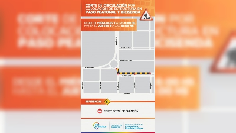 Corte de tránsito por obra de bulevarización de 9 de Julio