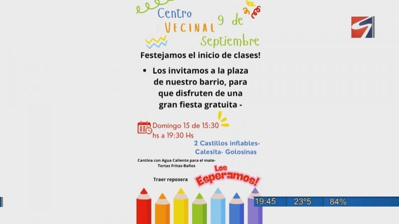 El Centro Vecinal 9 de septiembre celebrará el inicio de clases con una fiesta para toda la familia