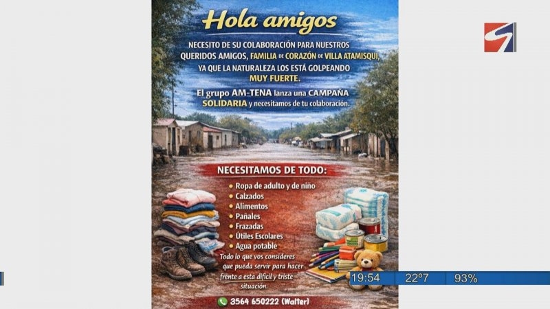 Lanzan campaña solidaria para ayudar a familias afectadas en Villa Atamisqui