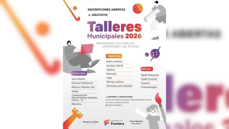 Frontera: inscripciones abiertas para los Talleres Municipales 2026