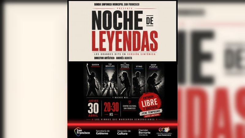 Noche de Leyendas”: la Banda Sinfónica Municipal presenta un show con grandes clásicos del rock
