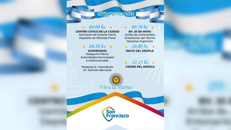 Con el tradicional desfile, y actos protocolares San Francisco se prepara para celebrar el 25 de Mayo